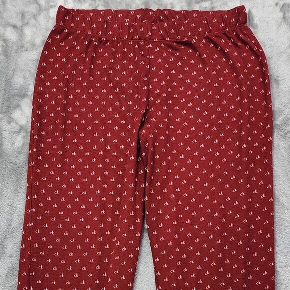 Calvin Klein Pajama Pants Womens M Red White All Over Logo Fleece Jogger Lounge - Picture 2 of 9